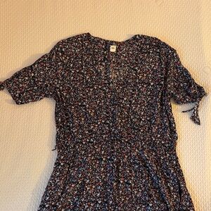 GAP Floral Navy Mini Dress with Tie Sleeves